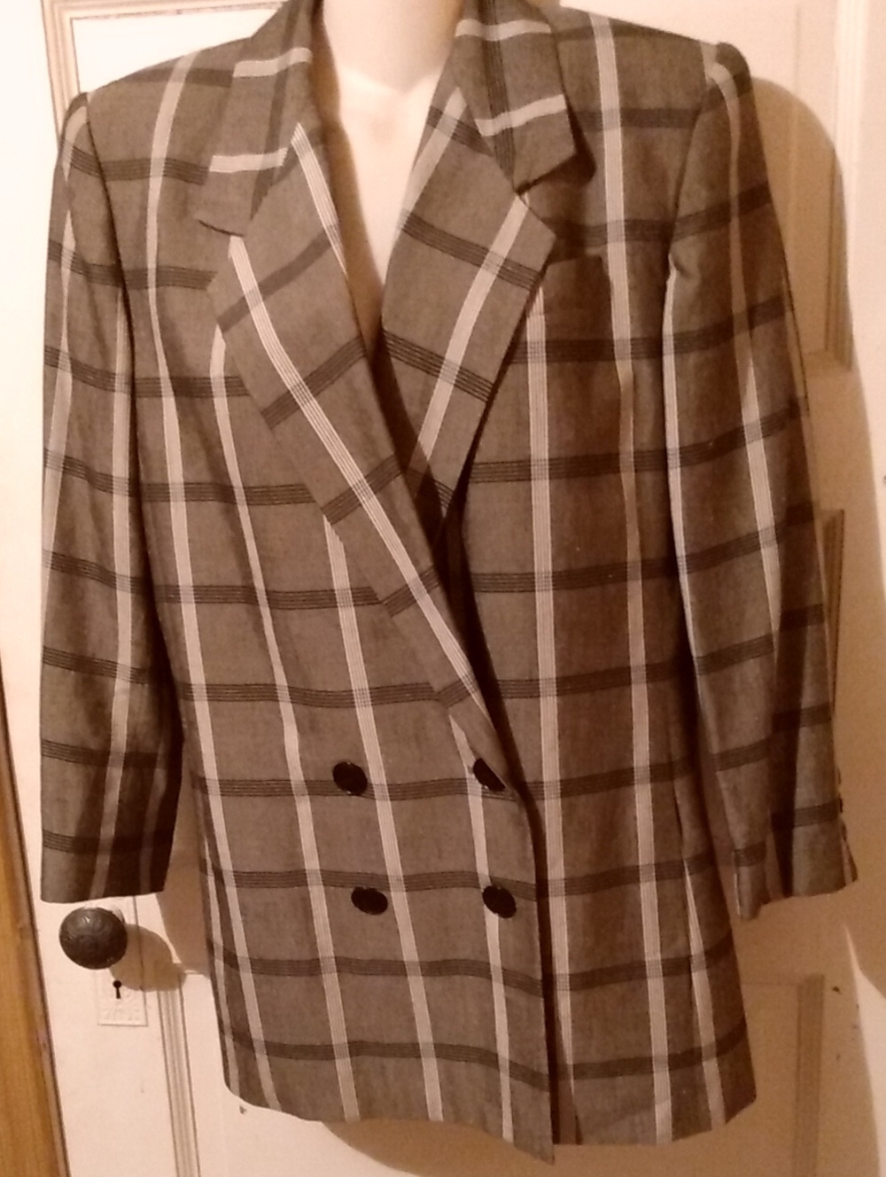 Double Breasted Classic Plaid Vintage Blazer Coat Jacket Clueless